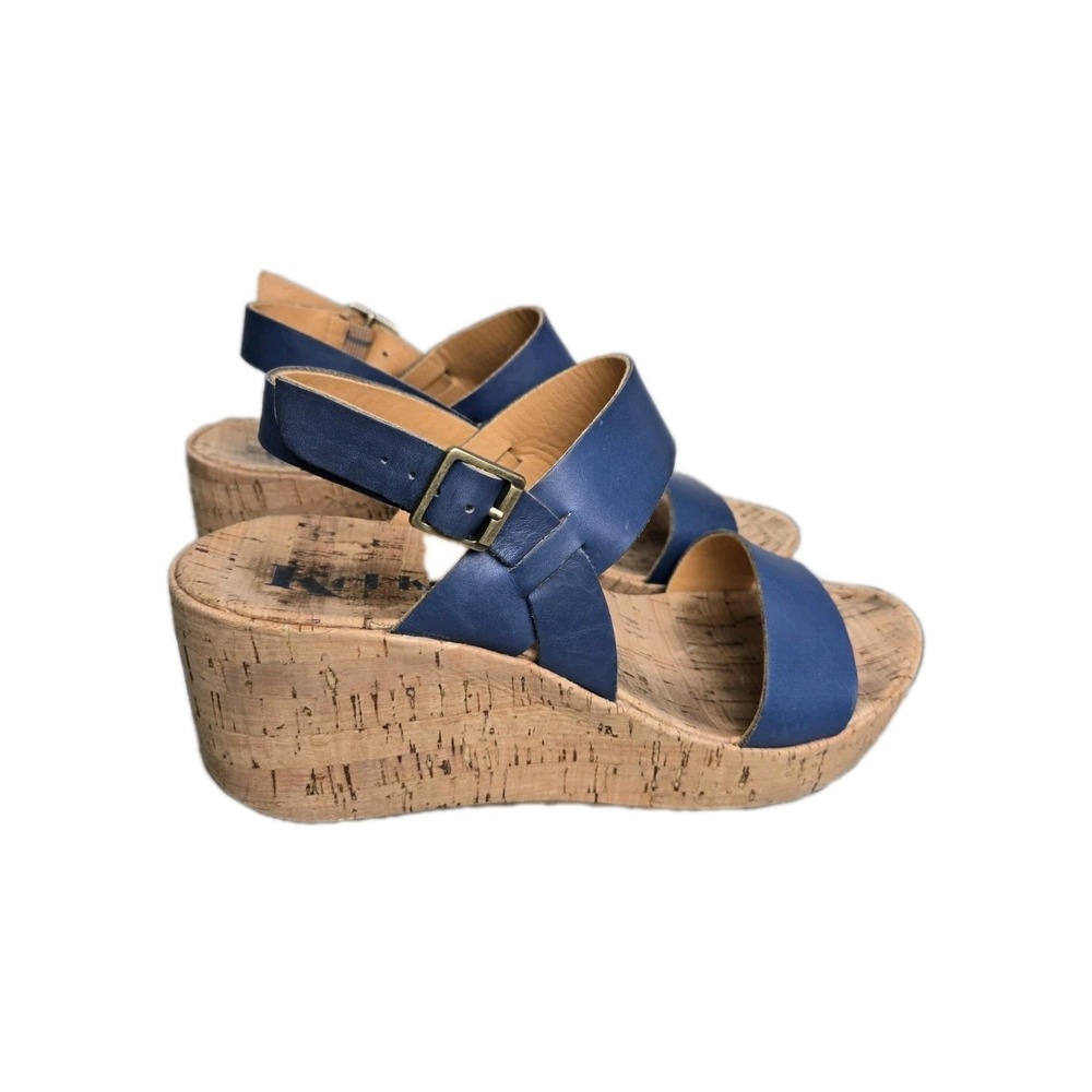 Kork's by Kork Ease Austin Slingback Leather Wedge Sandals Size 8 Blue